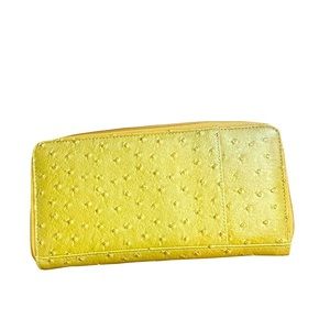 Pura Passport to Bliss Yellow ostrich print zipper Passport Wallet Clutch